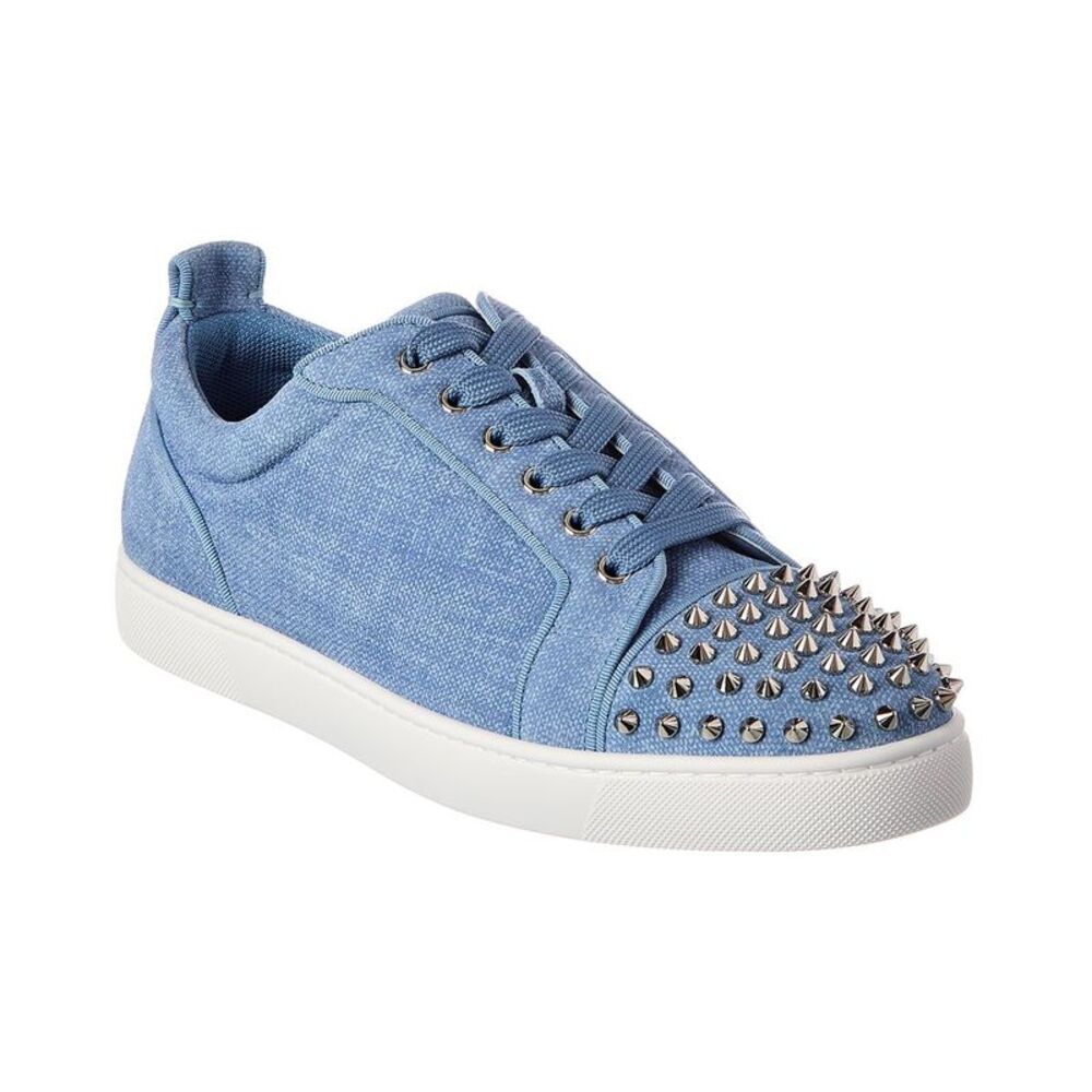 Christian Louboutin Louis Junior Spikes Canvas & Leather Sneaker, Blue